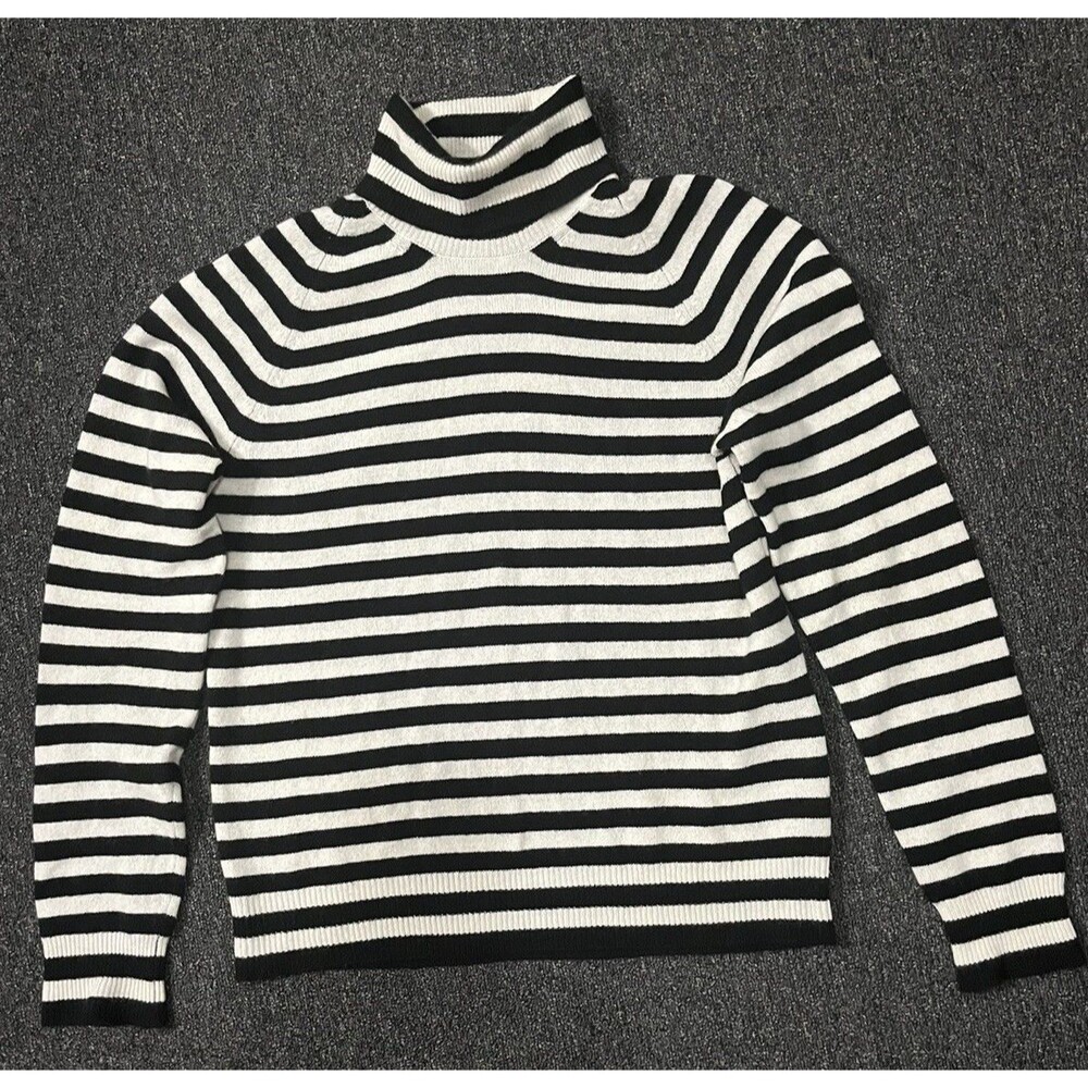 Haider Ackermann Striped Turtleneck Sweater Black White Wool Cashmere Italy M